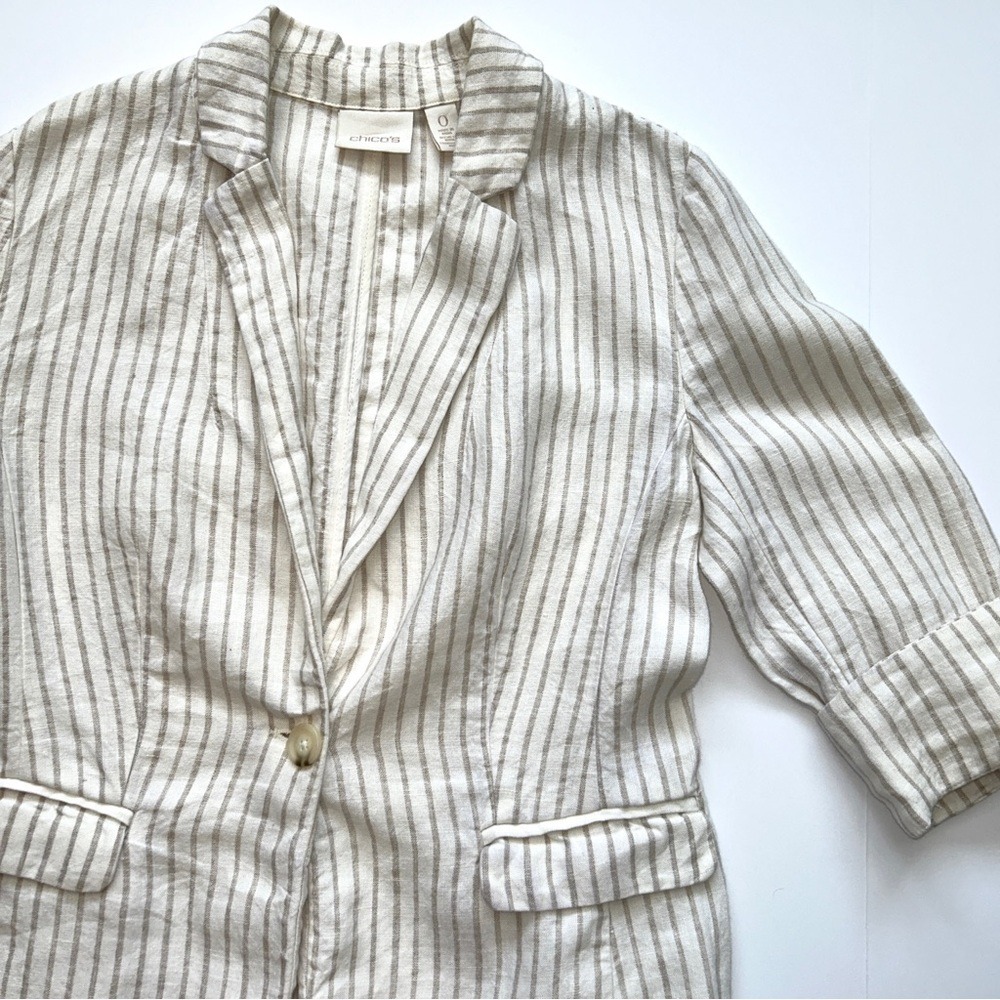 Chico's LINEN Striped Women's Blazer Jacket Size 0 or Small - Picture 9 of 14